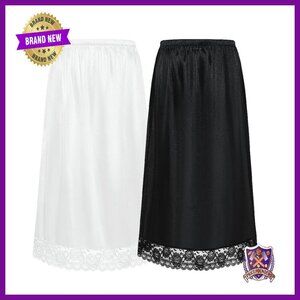 Half Slip Underskirt Dress Extender Lace Trim Satin A-Line